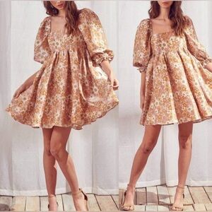 NEW Storia Grace Babydoll Mini Dress Retro Floral Metallic Bubble Large NWT